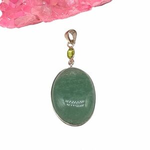 Green Aventurine & Peridot Necklace Pendant Solid 925 Sterling Silver